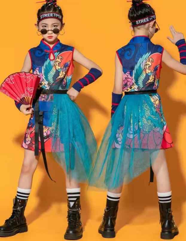 女の子 チャイナドレス エスニック 演出服 ジャズ ヒップホップ 個性 ダンス衣装 中華風ダンス衣装 チャイナボタン 女の子 ステージ衣装